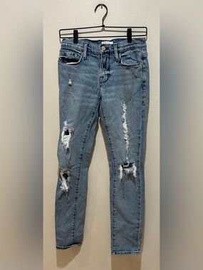 Frame Le Garcon Straight Leg Beldon Rips Distressed Blue Jeans - Women’s Size 25
